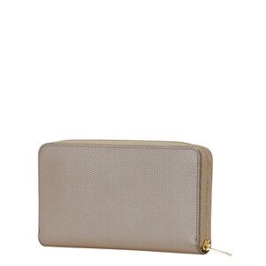 Celine zipper leather round greige long wallet beige